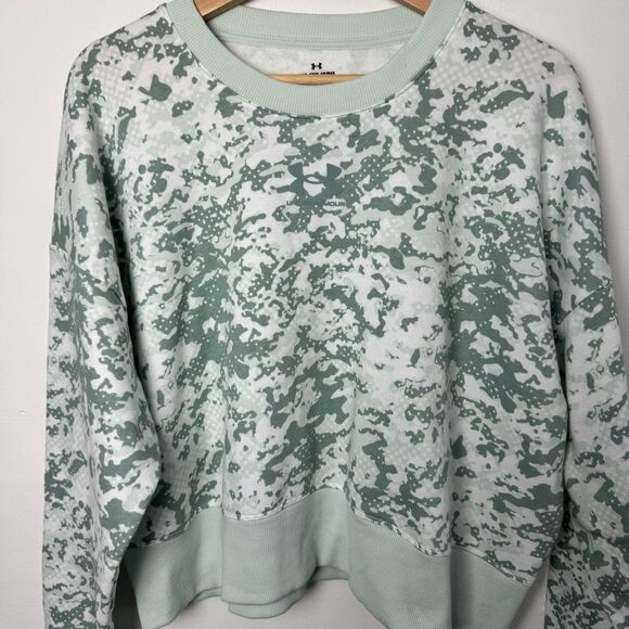UA Rival Fleece Camo Crew Neck Mint Green White Under Armour Boxy Sweatshirt XS - Picture 7 of 14